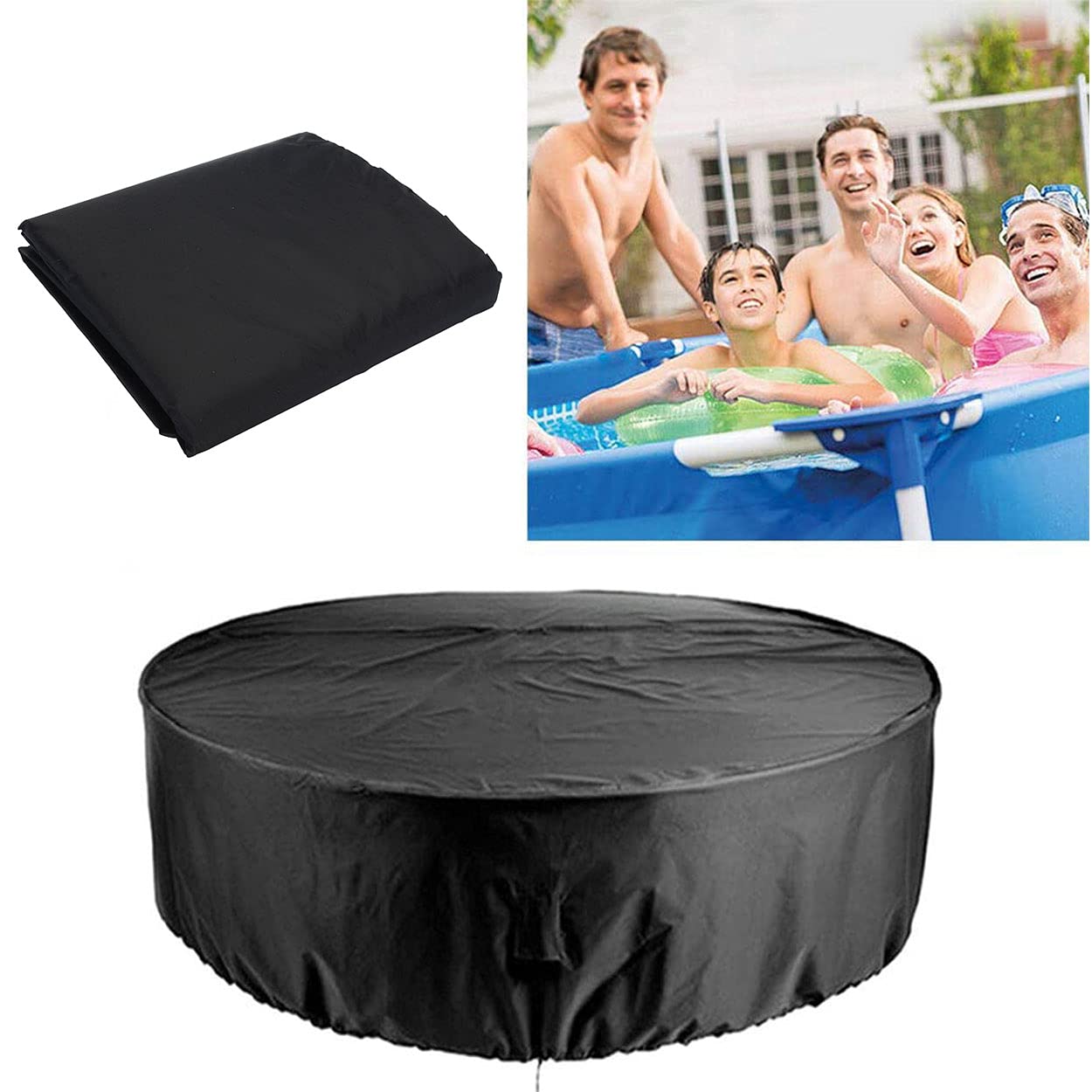 Bâche de piscine ronde pliable, tissu Oxford 420D, imperméable, coupe-vent, résistante aux UV, pour piscine, spa, noir