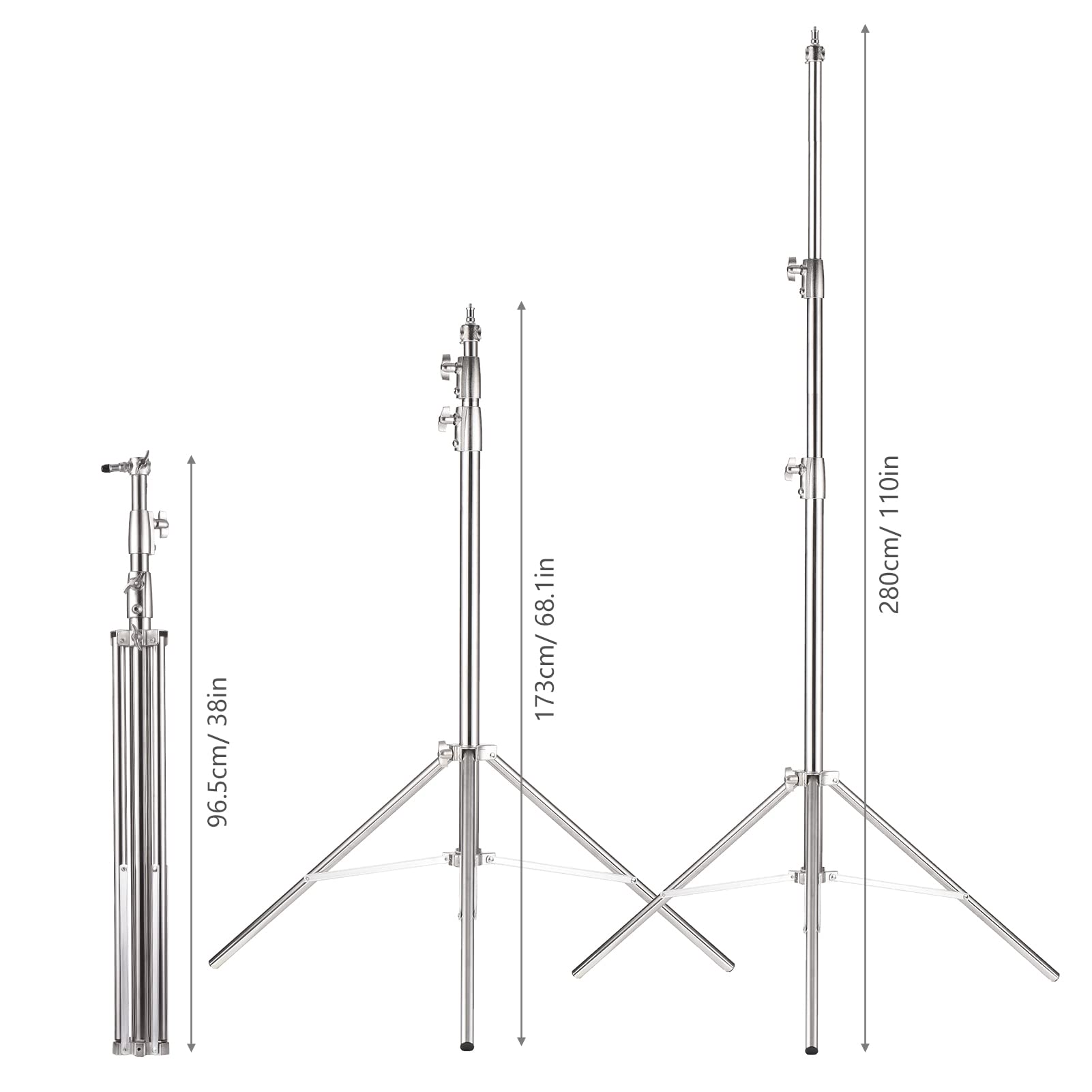 Supporto Illuminazione, Andoer Supporti per Treppiede Luce in Alluminio 280 cm con Vite da 1/4 Pollici e 3/8 Pollici per Studio Kit Luci Fotografiche Scatole Luce