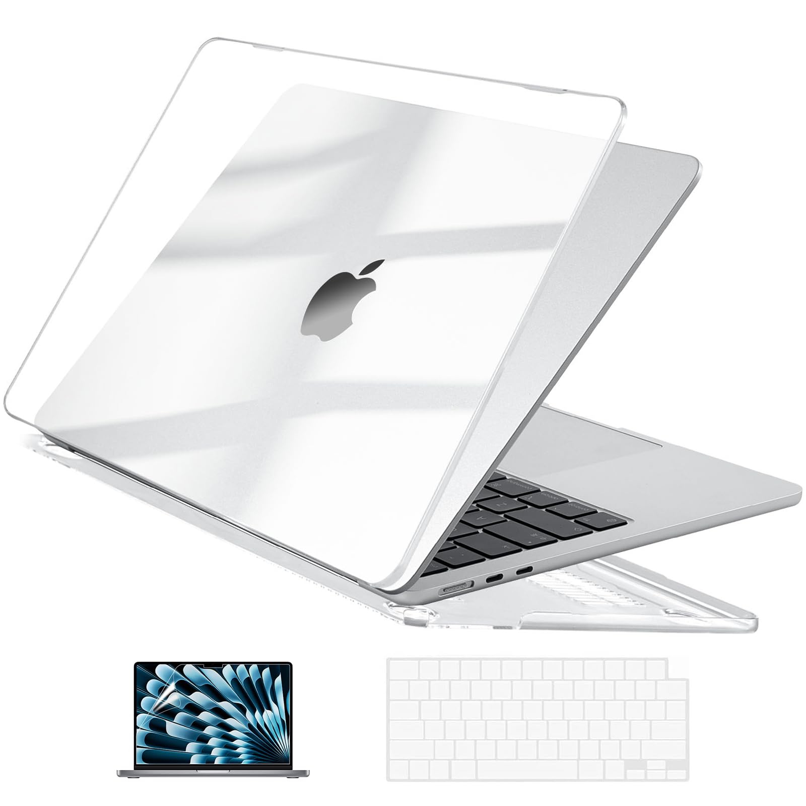 EooCoo Case Compatible with MacBook Air 13 inch M4 2025 2024-2022 Release M3 M2 A3240 A3113 A2681, Hard Shell&Keyboard Skin Cover&Screen Protector for Mac Air 13.6 inch Case, Gloss Clear