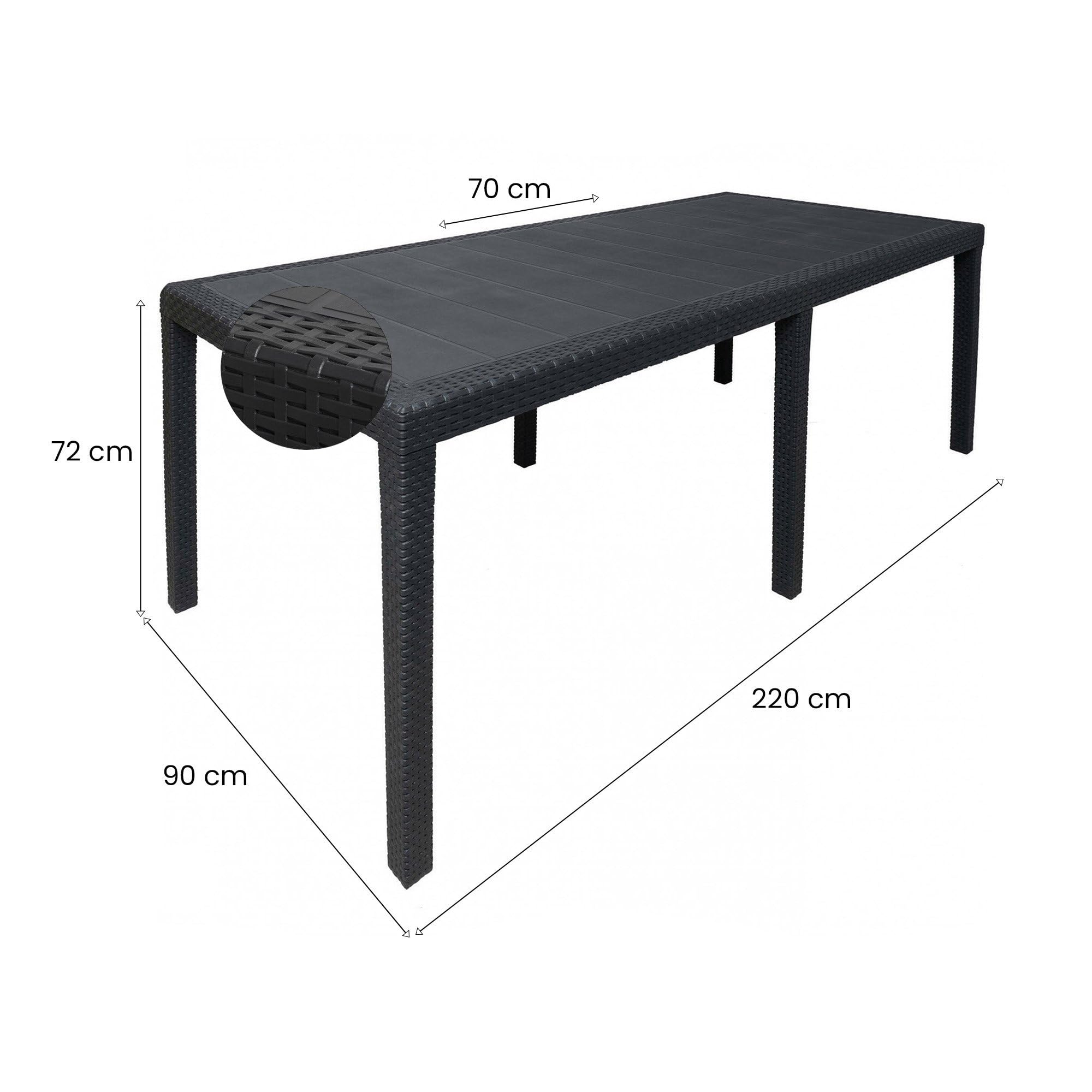 Tavolo da esterno Roma Ripiano rettangolare allungabile da pranzo 150/220x90h72 cm Antracite