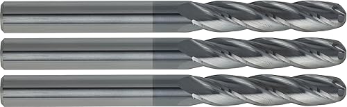 CME 3 piezas de fresas de carburo micrograno, nariz de bola, revestimiento TiAlN, diámetro de fresado de 38 pulgadas, longitud de corte de 1 18