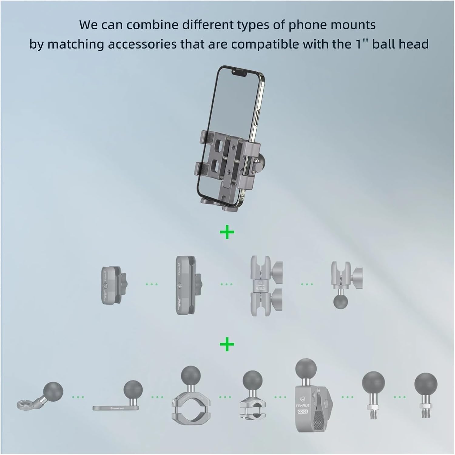 Motorcycle Phone Holder with Vibration Dampener Aluminum Alloy Handlebar Cell Clip Compatible with ATV/UTV Bike Bicycle Motorbike(CPC-09SA)