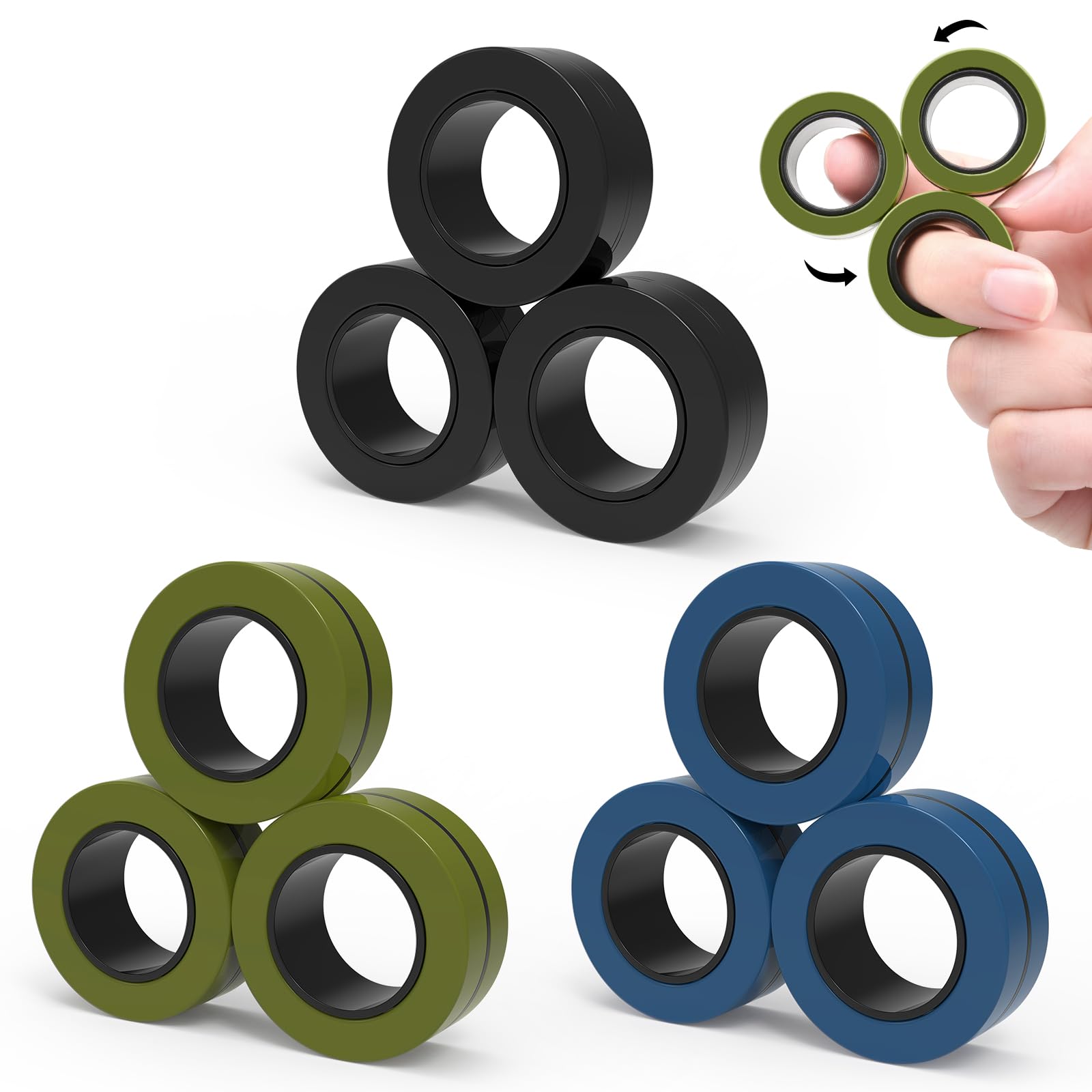 Cevioce 9 PCS Magnetic Ring Fidget Toys Set,ADHD Anxiety Magnetic Fidget Toys Adults Boys,Coolest Fidget Spinner Finger Ring Stress Relief Toy for
