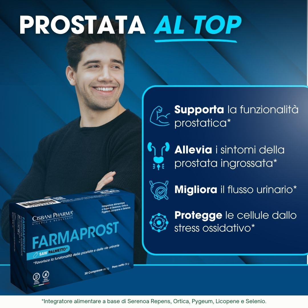 CISBANI PHARMA Saw Palmetto Serenoa Repens Prostata per il Benessere e Funzionalità della Prostata e delle Vie Urinarie - 30 Compresse