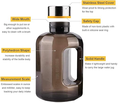Miniatura 3 de VENNERLI Botella de agua de medio galón con asa, botellas de agua deportivas sin BPA, botella de agua de plástico grande de 74 onzas, 2.2 L,