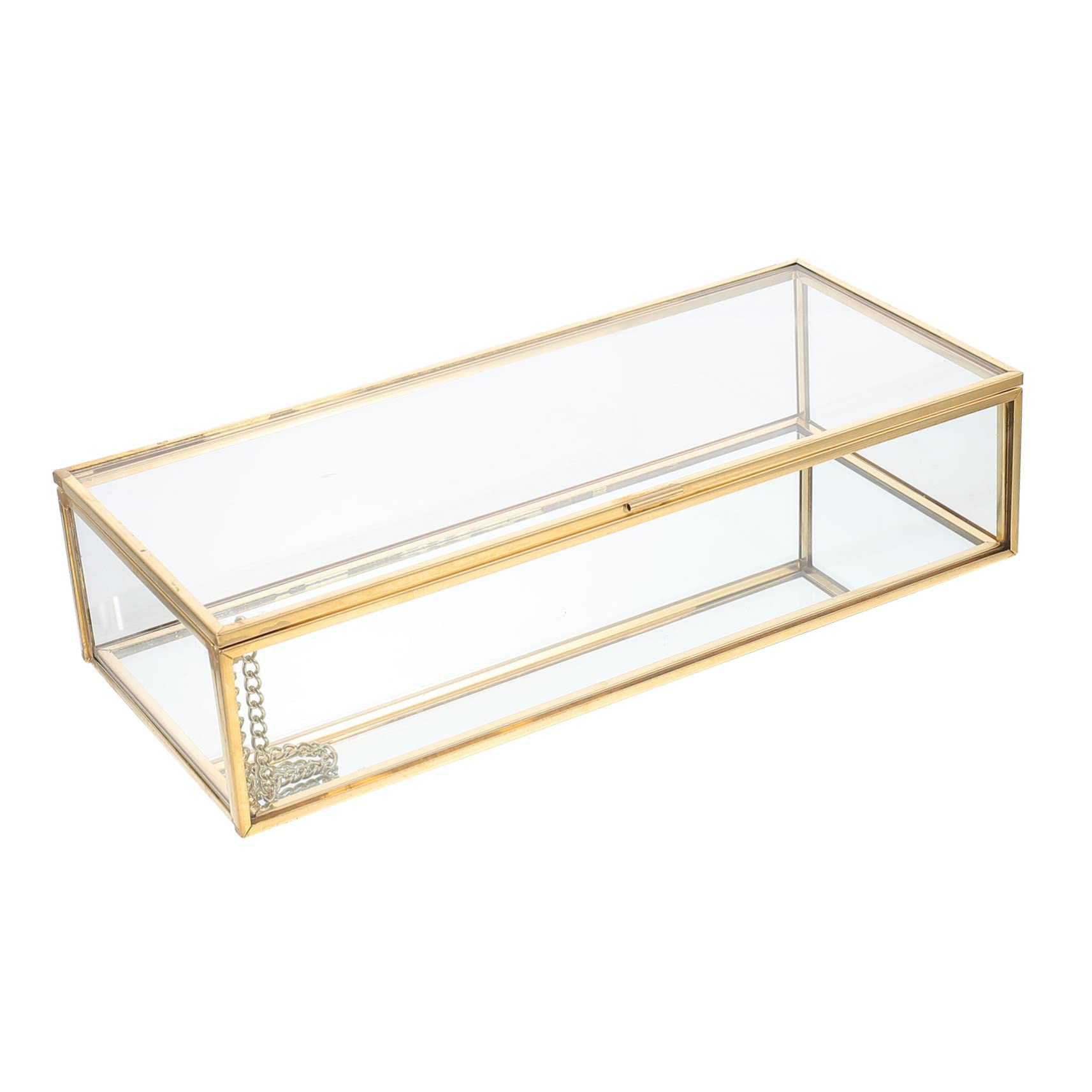 Goldene Schmuckschatulle aus Kupfer und Glas mit Robustem Rahmen und Mehr Stauraum für Reisegebrauch oder Schmuckladen zur Stilvollen Aufbewahrung