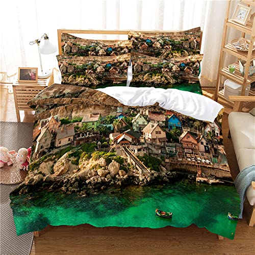 LQX Couverture de Couette 155X220Cm Green House, Incluez 1 Ensembles de Couvertures de Couette Doubles 2 Taies D'Oreiller 19"X 29", Lit Double Literie Pour Hommes Et Femmes - Ensemble de Litière Doub Cover
