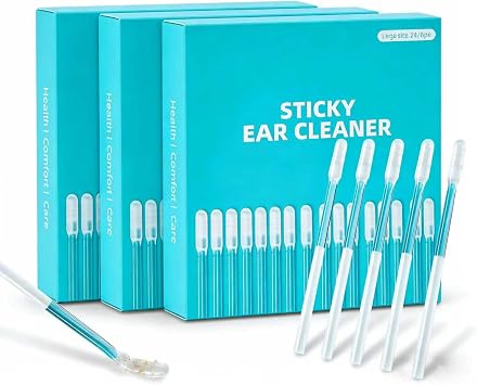 Sticky Ear Cleaning Stick, Reusable Ear Cleaning Tools with Soft Rubber Head, Gentle Adhesive Ear Pick for Ear Wax Cleaning, Home Personal Care Hygiene Kit 3 Boxes/72 Pcs