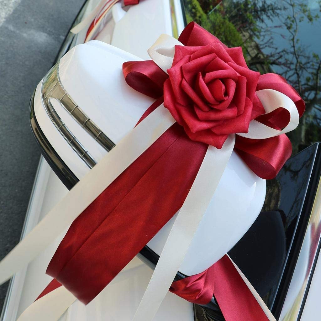 Backbayiaia12 Stück künstliche Blume Auto Dekoration Hochzeit Bogen Schleife Ornament