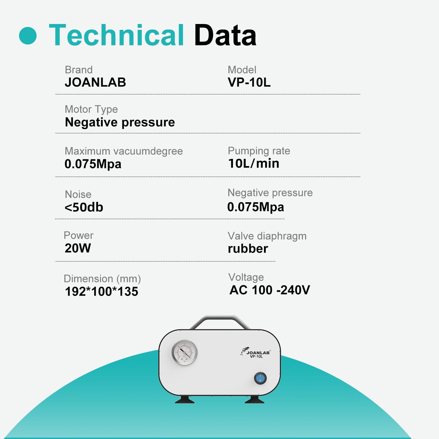 JOANLAB Vacuum Pump - 10L/min, Oil-Free -2