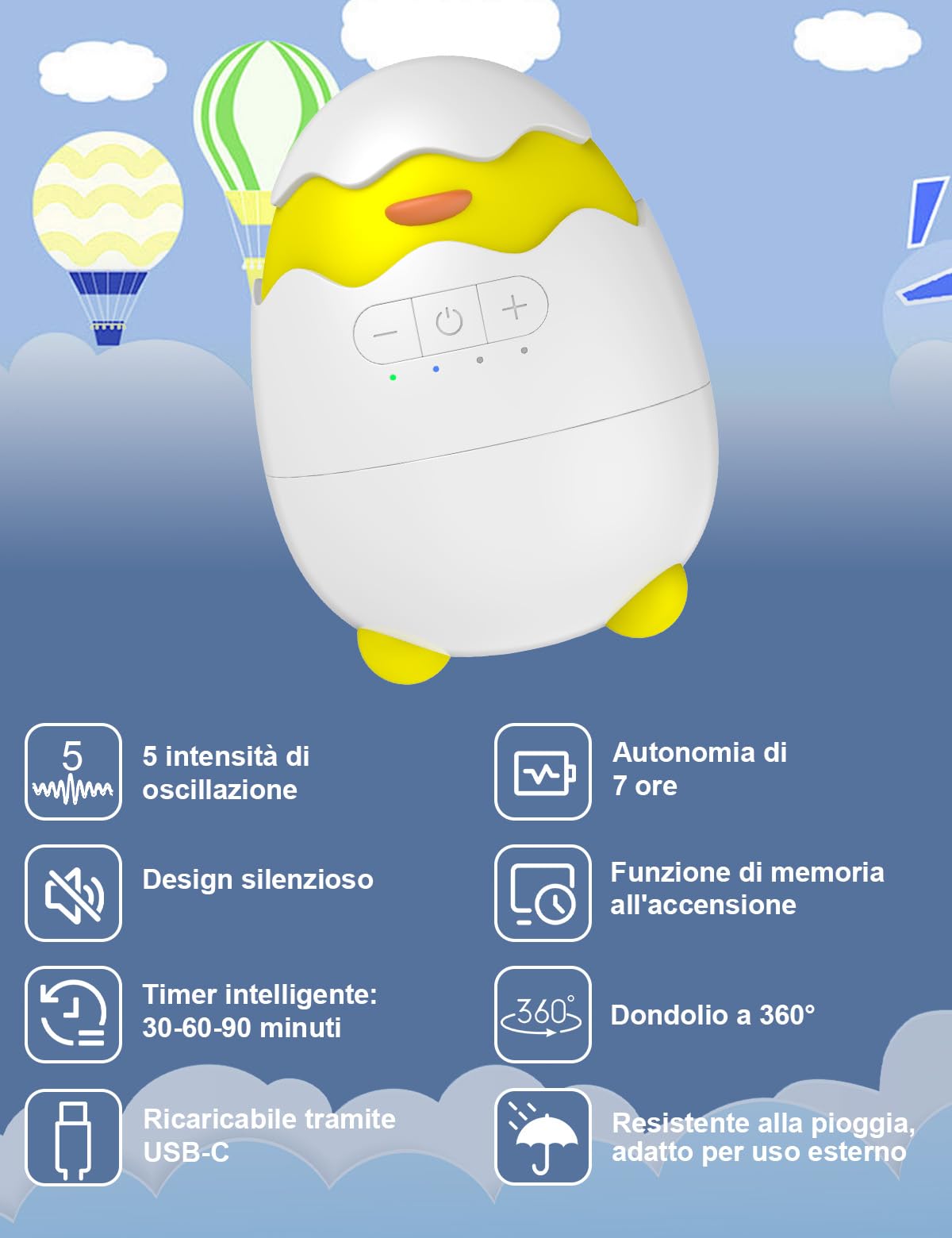 Robofun Dondola Passeggino Elettrico, Aiuto Per Il Sonno Del Bebé, 5 Livelli Di Intensità Di Dondolio, Ricaricabile Tramite USB-C, Dondolo Portatile Per Passeggino Adatto All'uso Esterno, Rocker