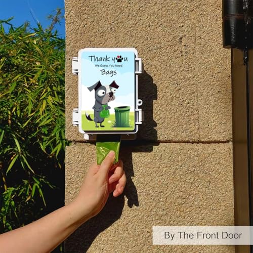 Image of Dog Poop Bag Dispenser Wall Mounted Waterproof Outdoor Pet Waste Bags Dispenser Station with Cute Doggie Poo Images Post, Pole, Fence Mountable fits Home, Porch, Patio, Yard（colored,only dispenser)