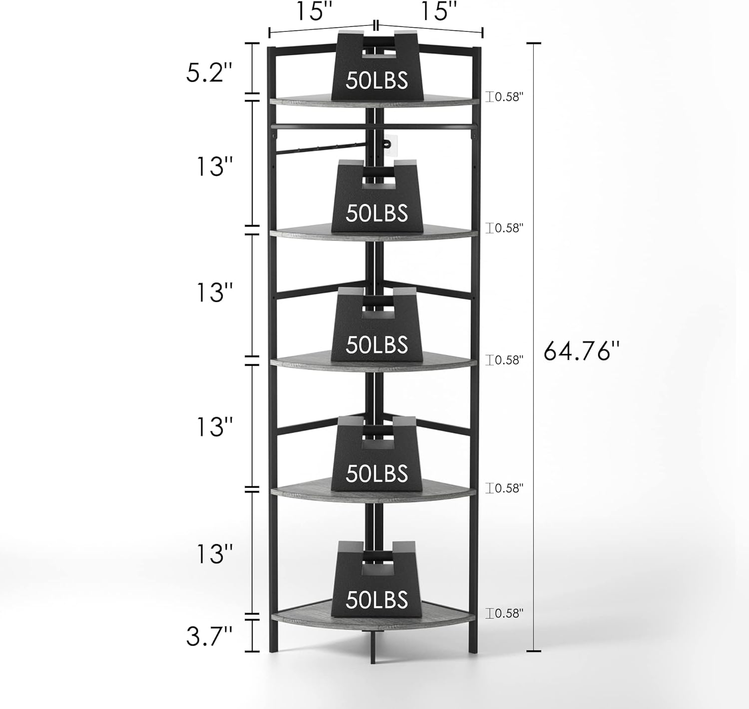 Buy QNICE 5 Tier Industrial Corner Shelf Stand, Tall Rustic Coat Rack