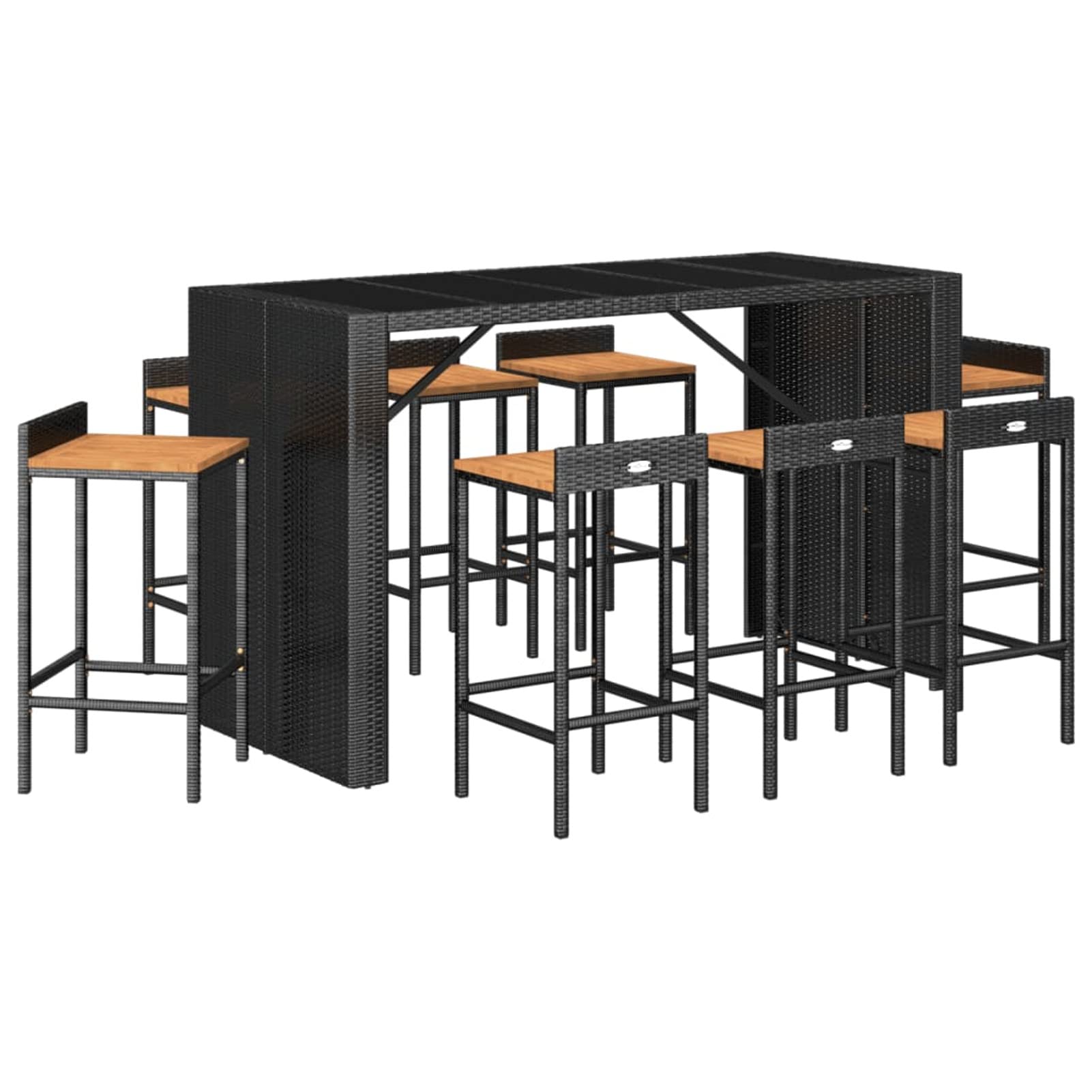 Mesa Bar y taburetes jardín 9 pzas Mesa Cocina con sillas Mesa Alta Exterior mesas Altas y taburetes Juego de Mesa de Bar Madera Acacia ratán PE Negro 3187688