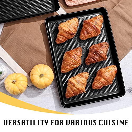 Cookie Sheets For Baking Nonstick - Hongbake Baking Sheet Pan Set Of 3, Half/Quarter/Jelly Roll Pan For Oven With Diamond Texture Pattern, 57% Thicker Carbon Steel Cookie Trays, Dark Grey #TOP6