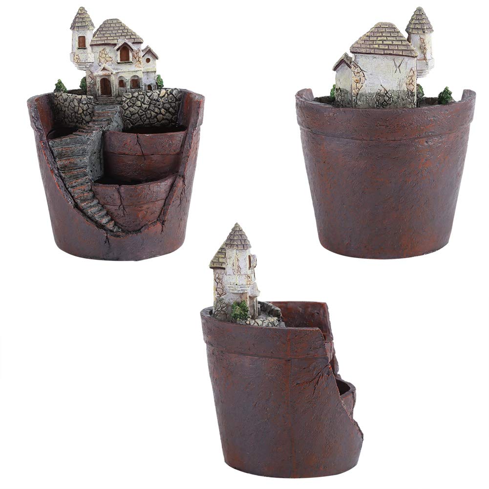 Kreativer Harz-Sukkulenten-Blumentopf-Behälter, Kräuter-Blumen-Korb, Pflanzgefäß, Heimgarten-Dekoration, süßes Haus-Design, Mini-Garten-Puppenhaus-Dekoration, hochwertiges, (Villa)