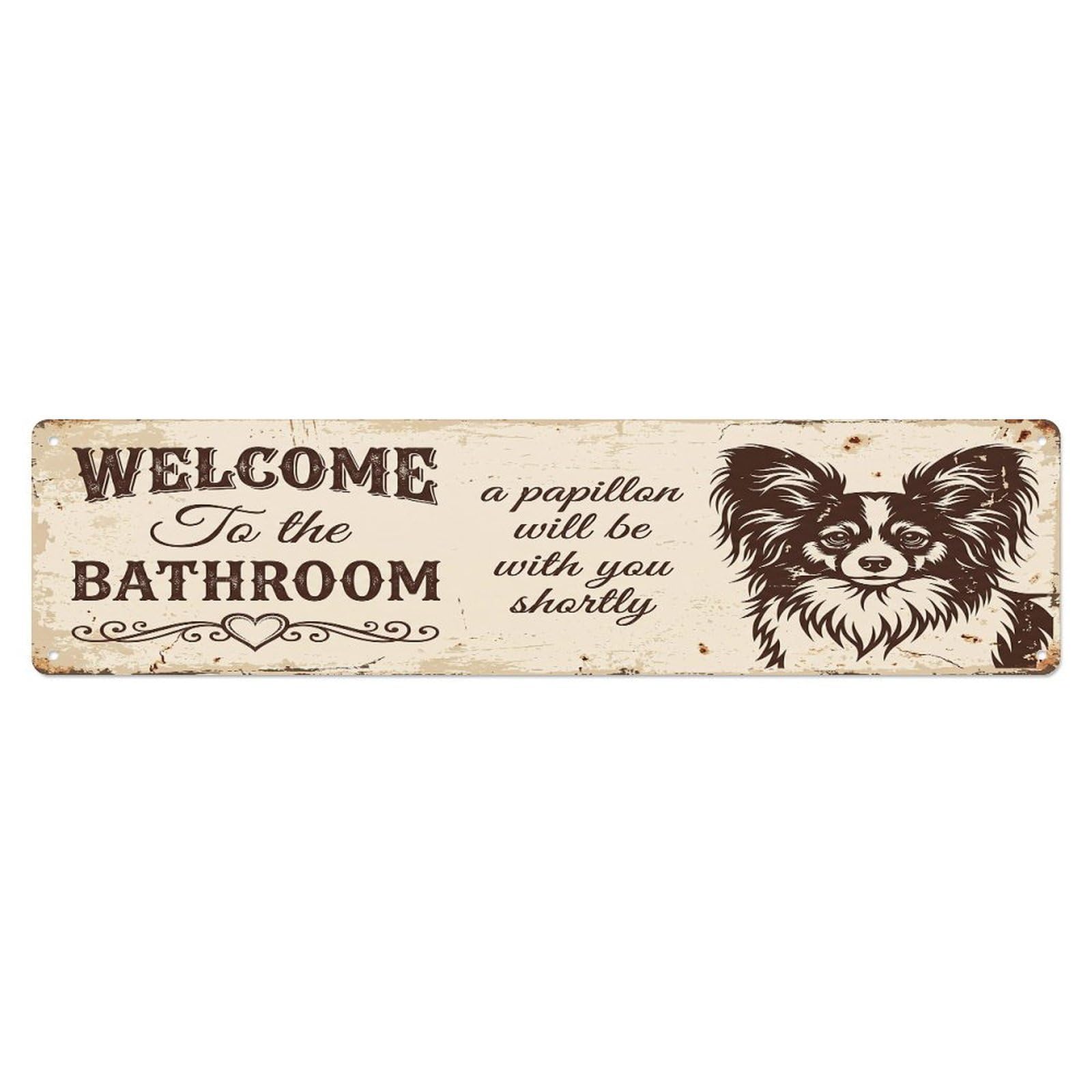 Vintage WELCOME To The BATHROOM Papillon Metal Tin Sign