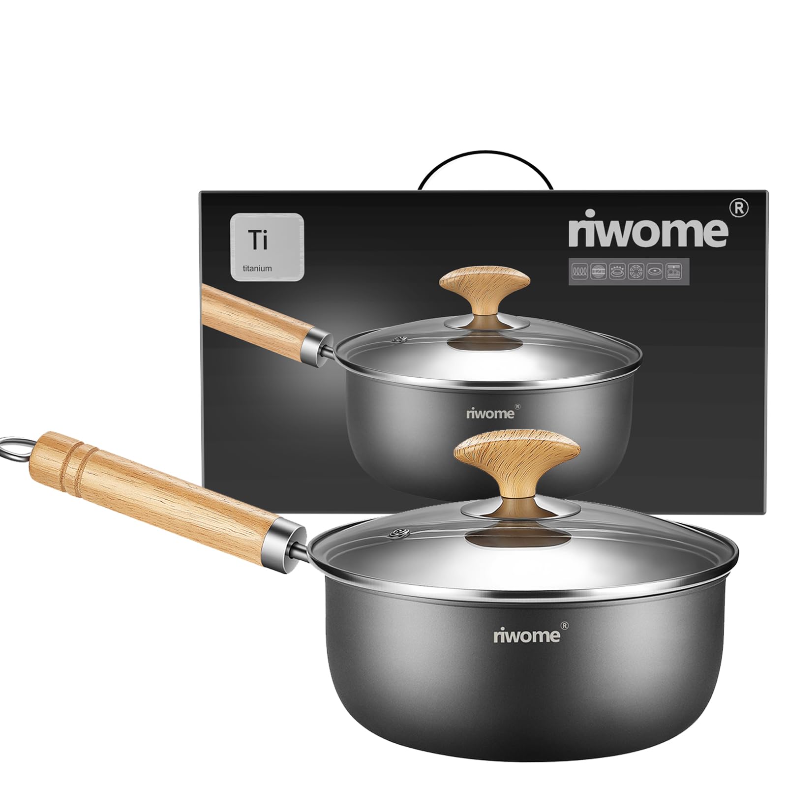 Tianium Sauce Pot with Lid,Nonstick 2.0 Quarts Small Pot With Handle,Pure Titanium Non-Coating Small Kitchen Cooking Pot, Light Weight,Easy to clean.
