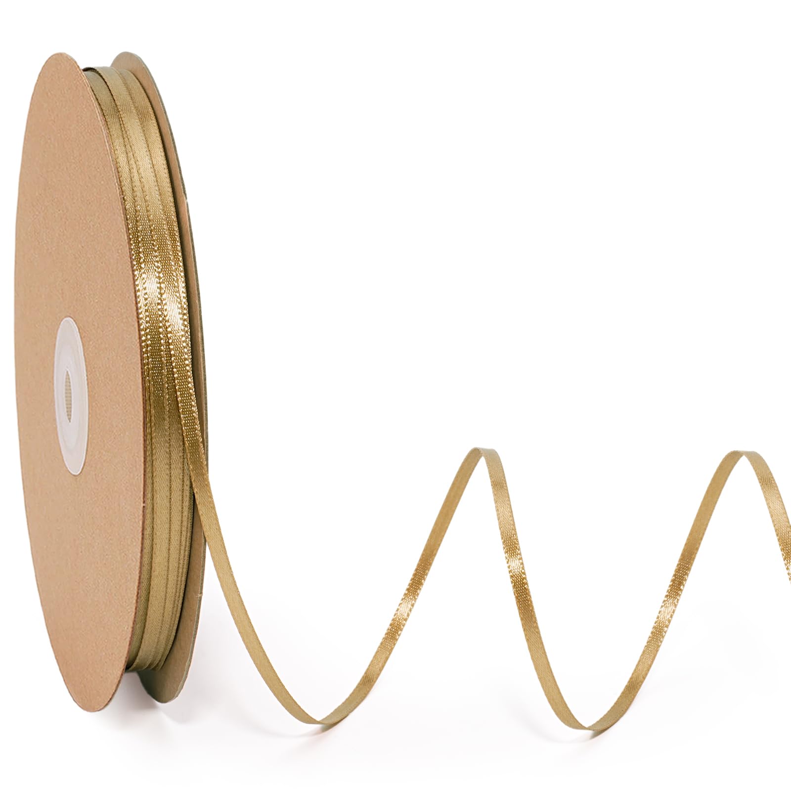 LaRibbons Gold Satin Ribbon 1/8 Inch 100 Yards Thin Luxury Double Faced Pale Gold Silk Ribbon for Flower Bouquet Crafts Gift Wrapping Wedding Christmas Decoration