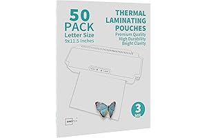 Binditek Thermal Laminating Pouches: 50 Pack of 3 Mil Letter Size Sheets (9x11.5 Inches)