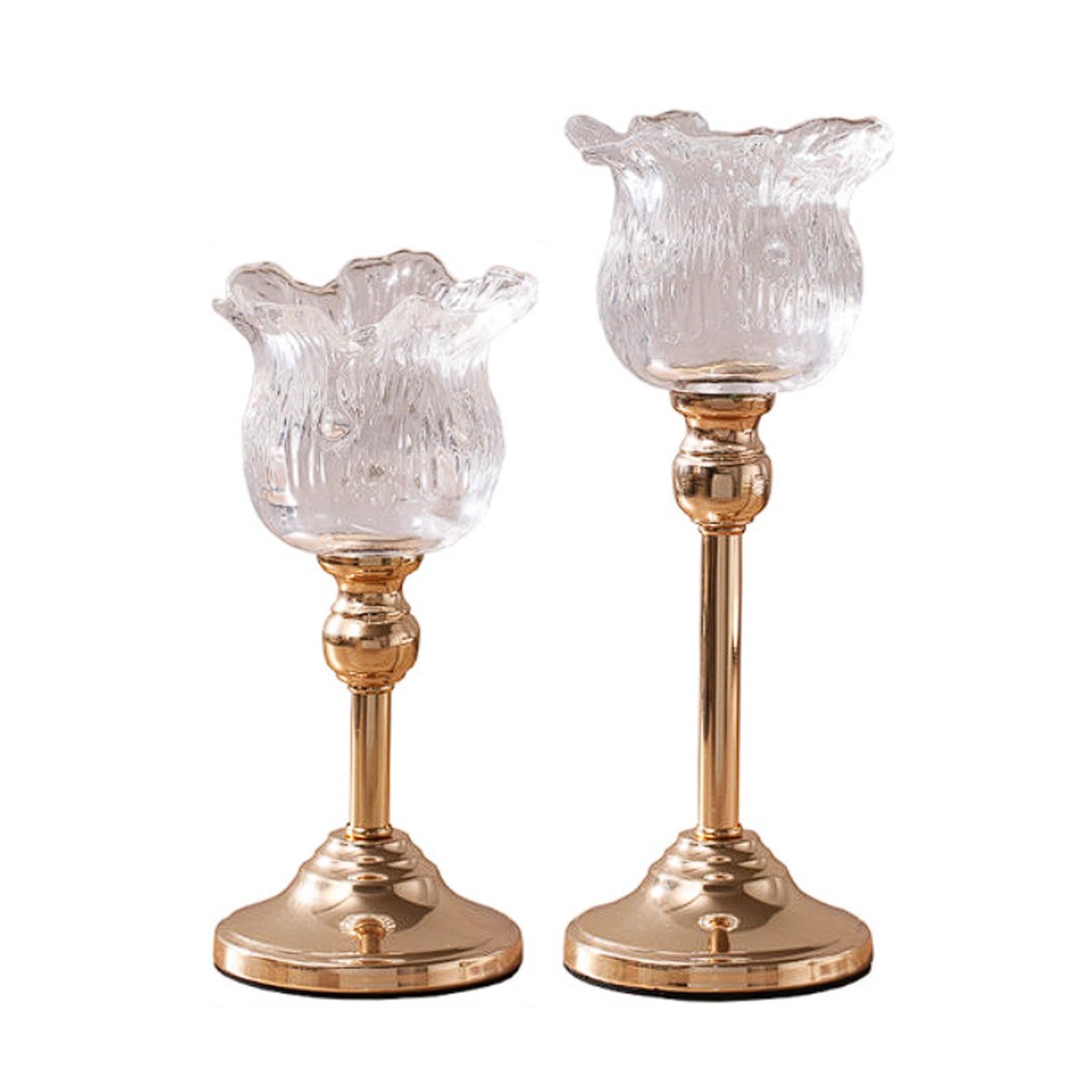 Bougeoirs en verre à tige haute : le lot de 2 parfait pour illuminer vos tables