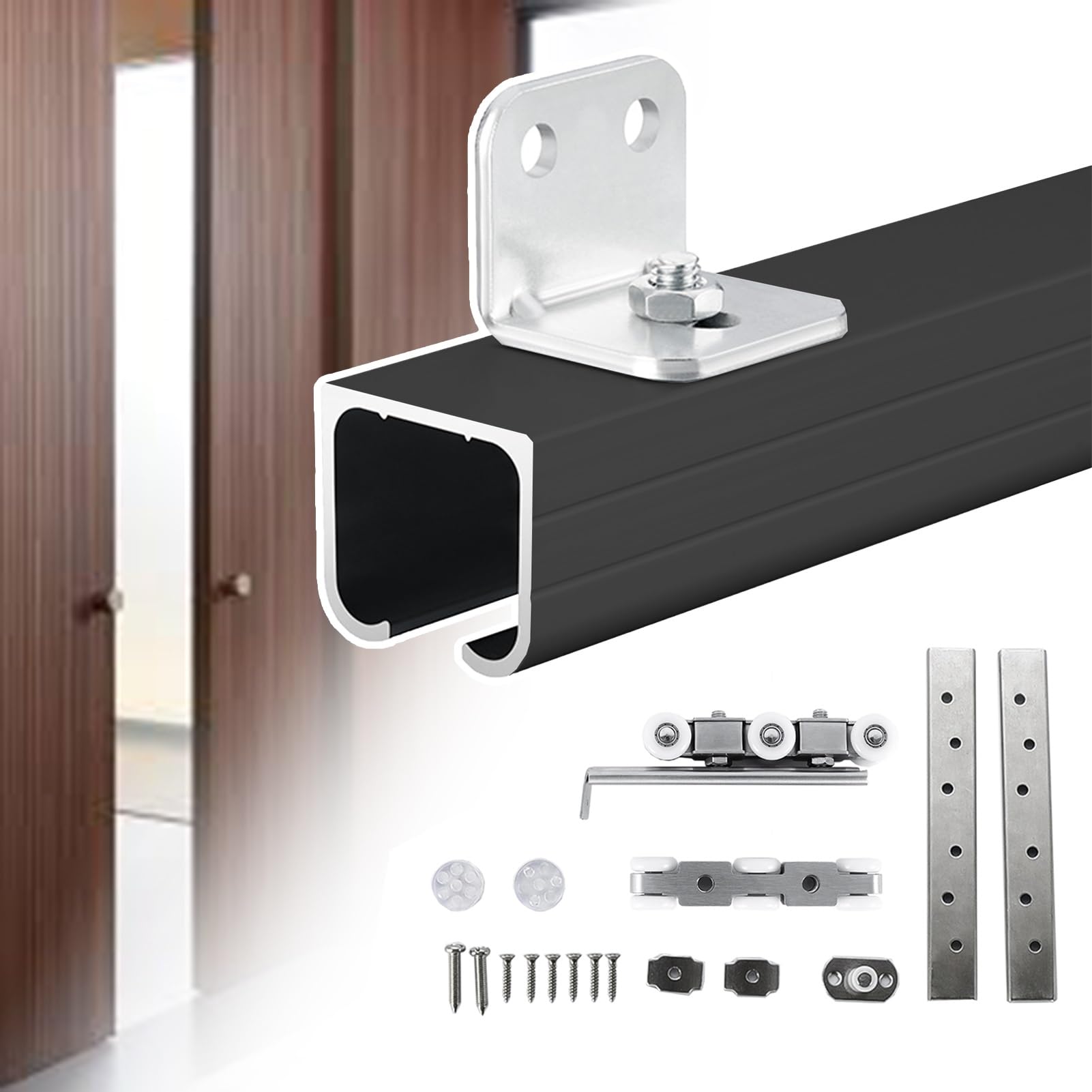 YDHSIKK Glass Sliding Door Track, Single Rail Sliding Door Track Kit Multicolor 2-30ft(Black,18ft (5.5m))