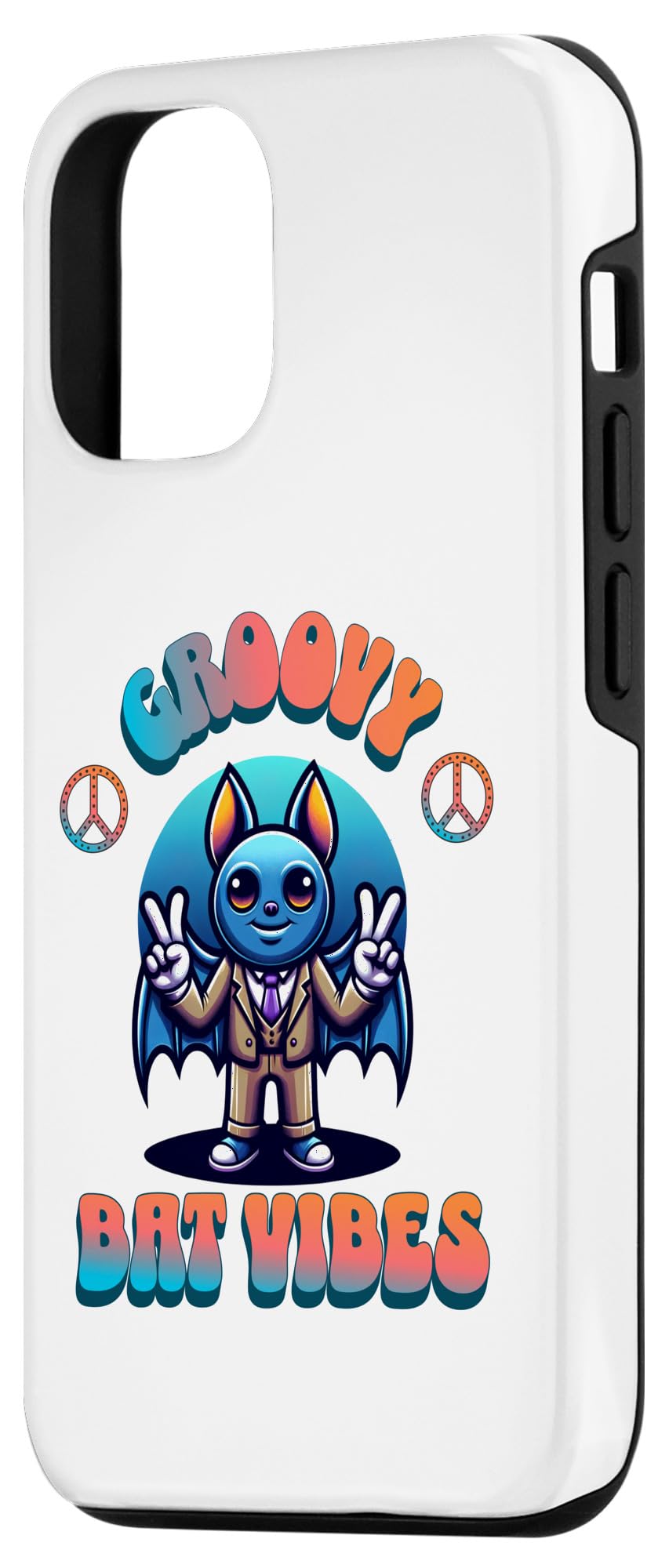 iPhone 15 Groovy Bat Vibes Halloween Hippy Peace Animal Lovers Case - Image 2