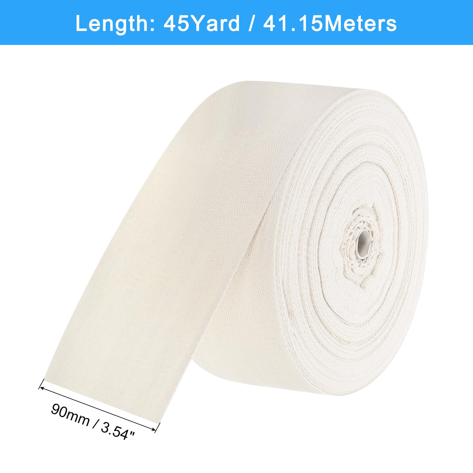 QUARKZMAN Cinta de Sarga 1 Unidad de 45 Yardas x 90mm - Cinta de Tela de Algodón Rollo de Cinta de Espiga para Ropa Accesorios Bolsos (Blanco Beige)