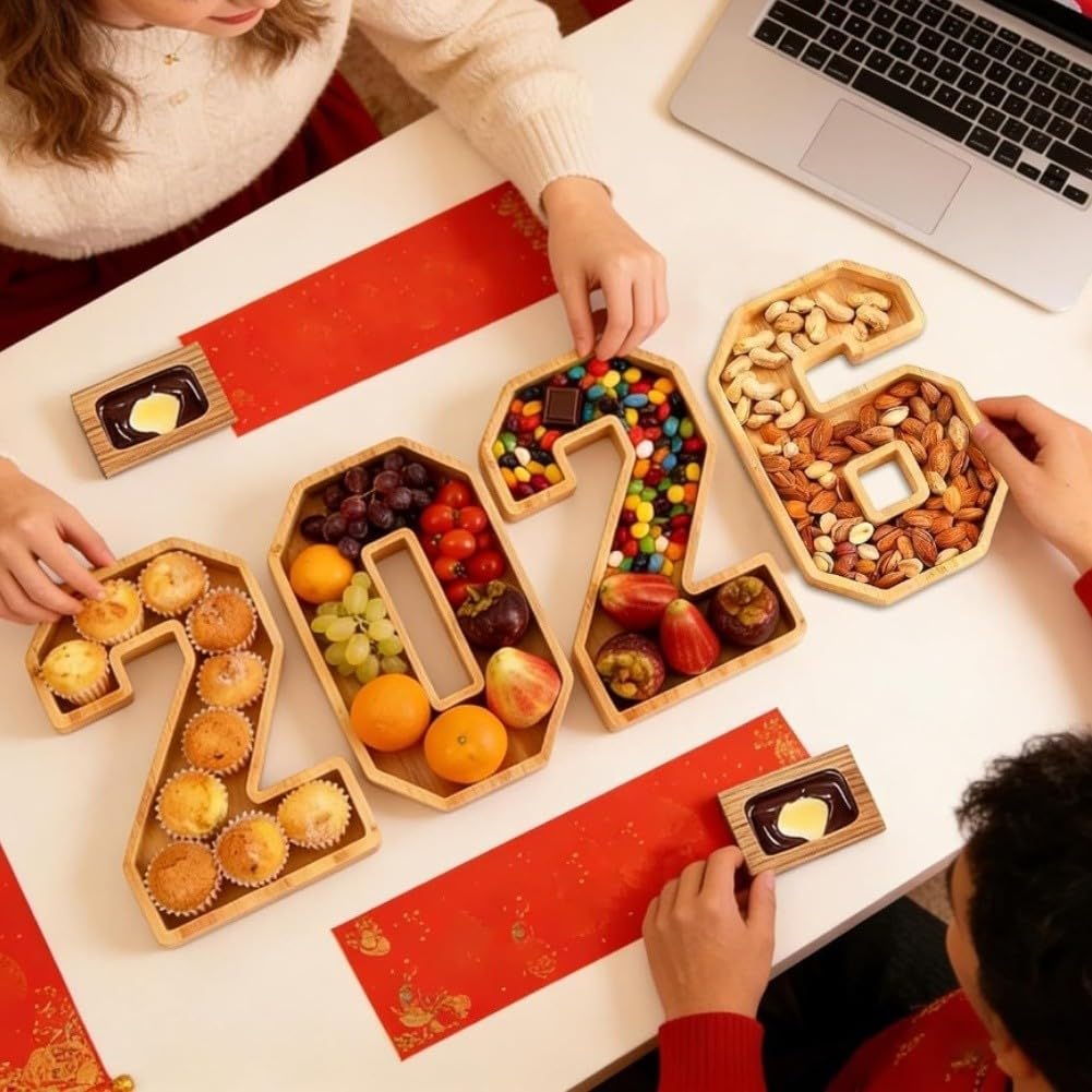 Set di 4 vassoi da portata in legno, per formaggio, frutta, feste