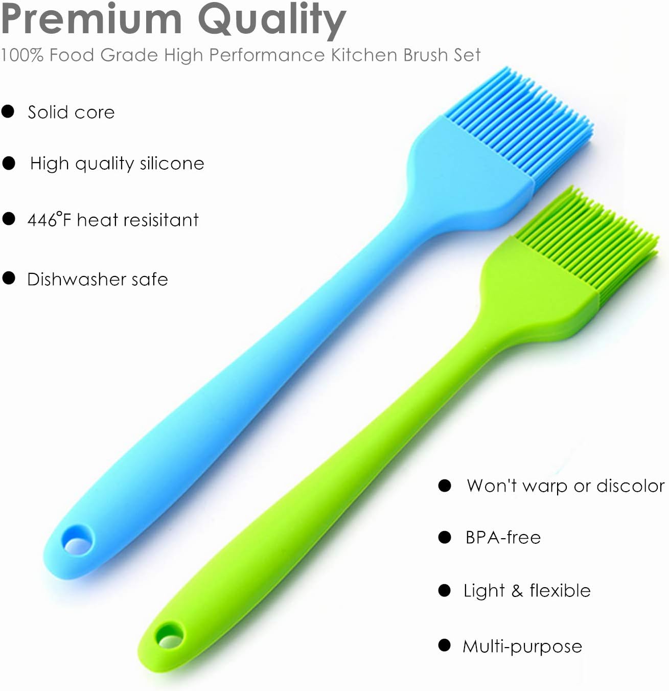 JIANYI Silicone Basting Brush, Heat Resistant Brush, Food Grade Spread Oil Butter Sauce Marinades for BBQ Grill Baste Pastries Cakes Meat Sausages Desserts and Kitchen Baking, Cooking (Blue + Green) : Patio, Lawn & Garden