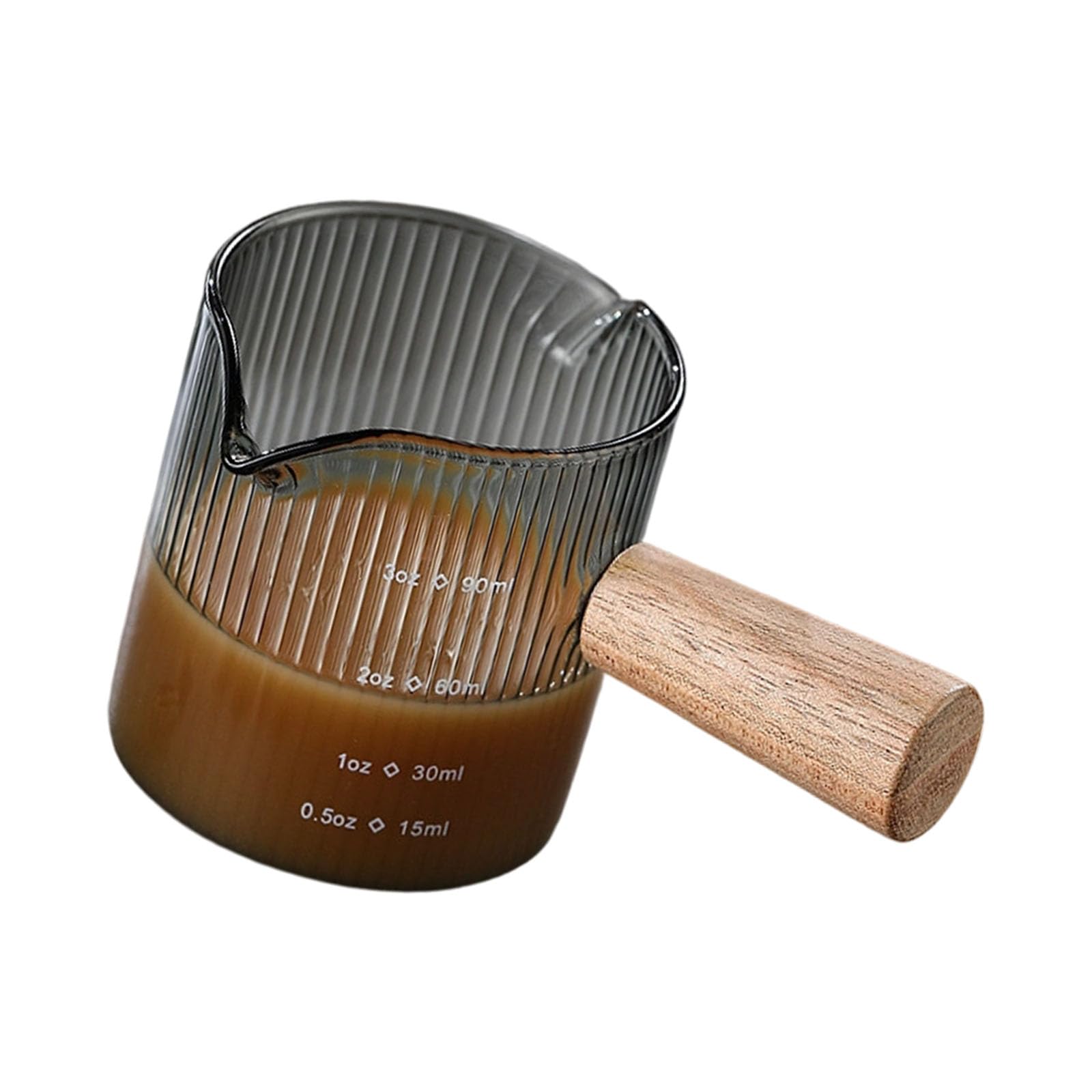 hogtnd Professional Milk Frothing Pitcher Coffee Measuring Cup with Duals Spouts and Comfortable Wood Handle Kitchen Measuring Cup