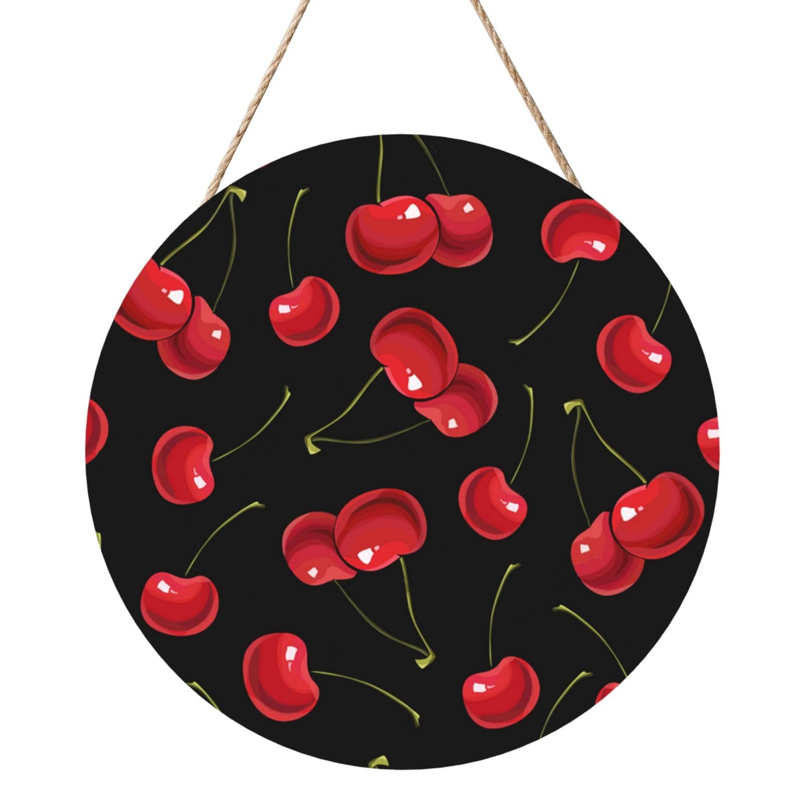 Cherry, Round Wood Panel Painting 12 in, Wall Hanging Painting For Home
