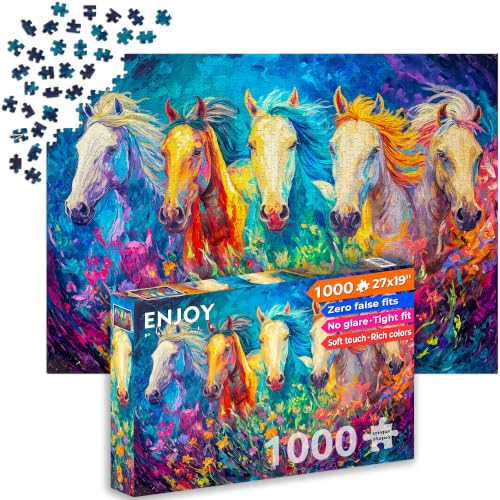 Puzzle 1000 pièces pour Adultes - Portrait de Chevaux, Animaux Sauvages | Finition Mate antireflet | Puzzle Amusant et exigeant | 68 x 48 cm | Cadeau Original | Enjoy