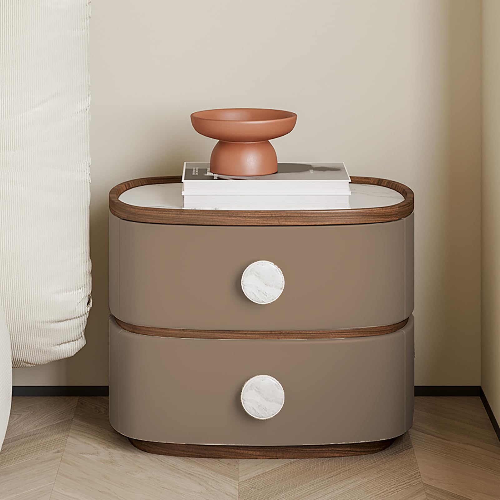 Table de chevet en similicuir à 2 tiroirs pour chambre