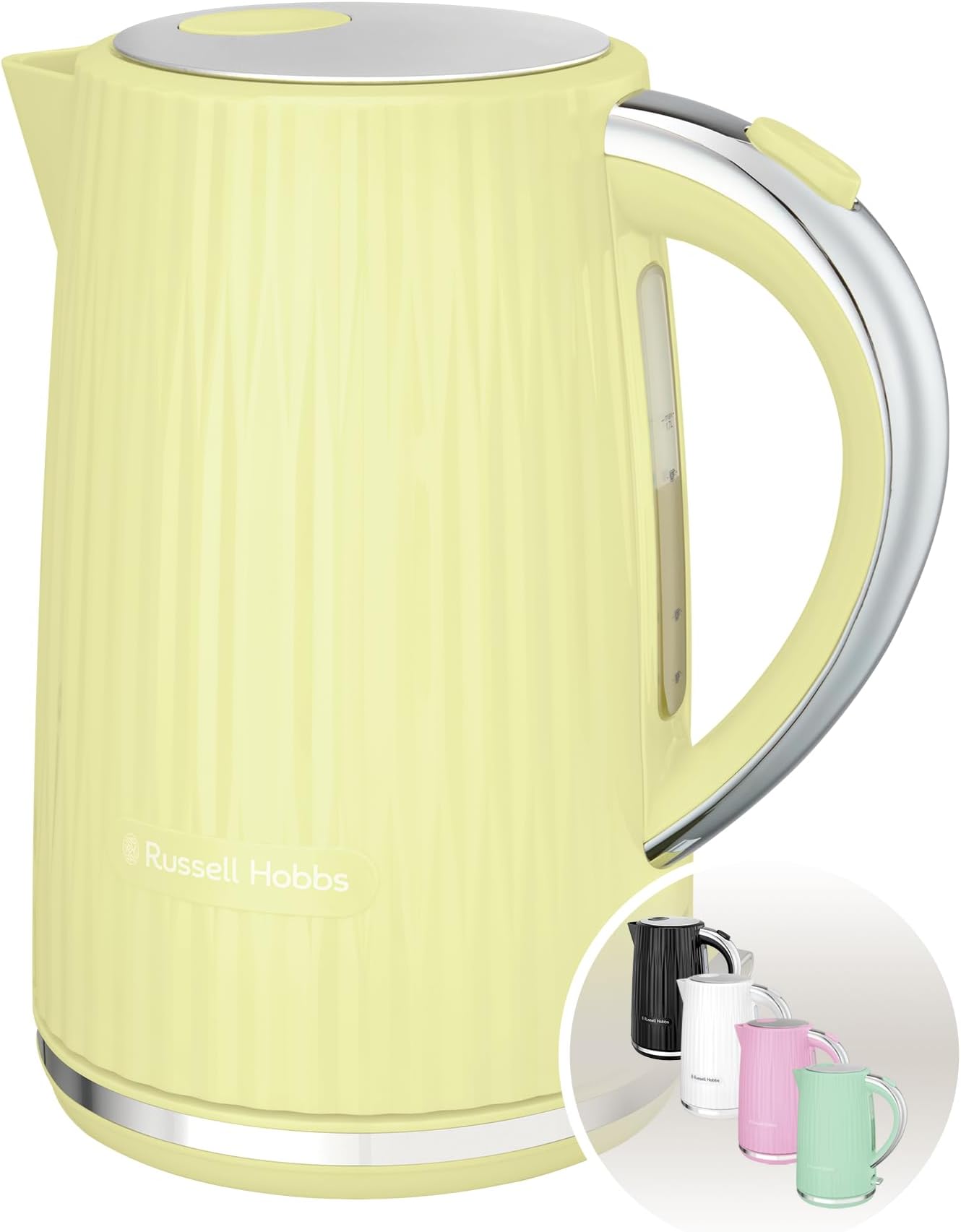 Electric Kettle (Hot Water, Tea or Coffee, 1.7L, Push to open lid, Perfect pour spout, Removable washable filter, Illuminated switch, Chrome accents, Lemon, 3000W) Eden 27363