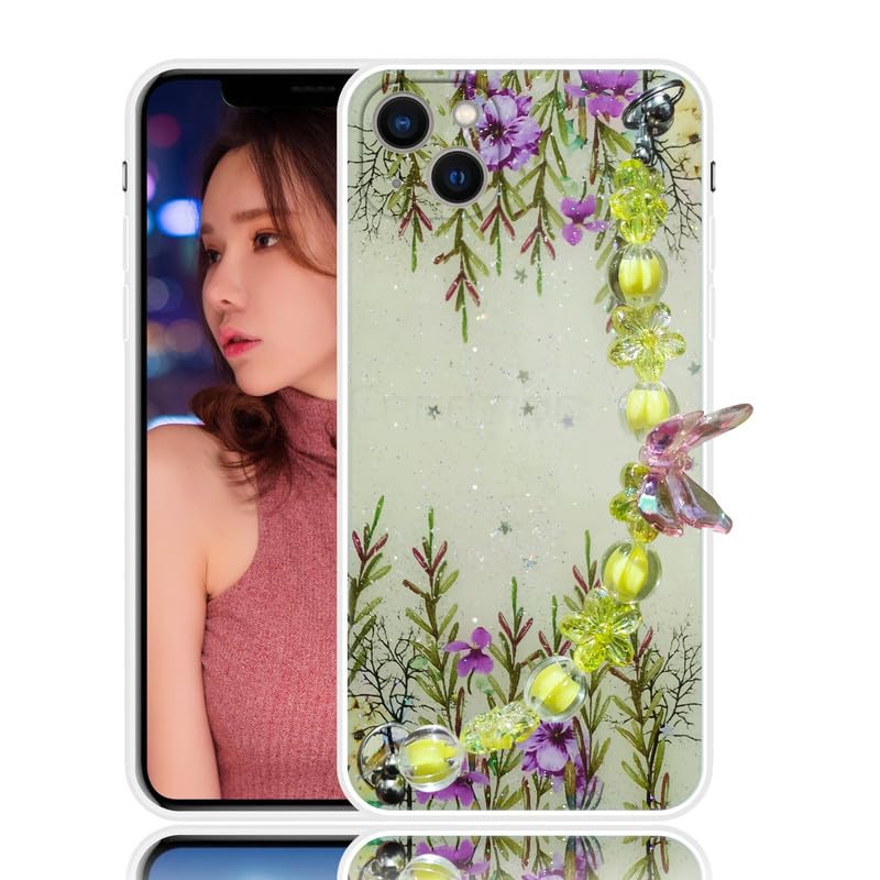 Image of COVERLY Back Cover for iPhone 12 Pro Glitter Luxury Chain Holder Case,Crystal Butterfly Flower Wrist Bracelet Pretty Strap Holder Soft Silicone Cute Full Protective Case for Apple iPhone 12 Pro