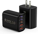 Bloc chargeur USB C, 2Pack 50W 5 ports blocs de charge rapide Type C PD adaptateur d'alimentation USBC + prise murale QC USB multiport cube pour iPhone 17 16 15 iPad Samsung S26 S25 et plus (blanc)
