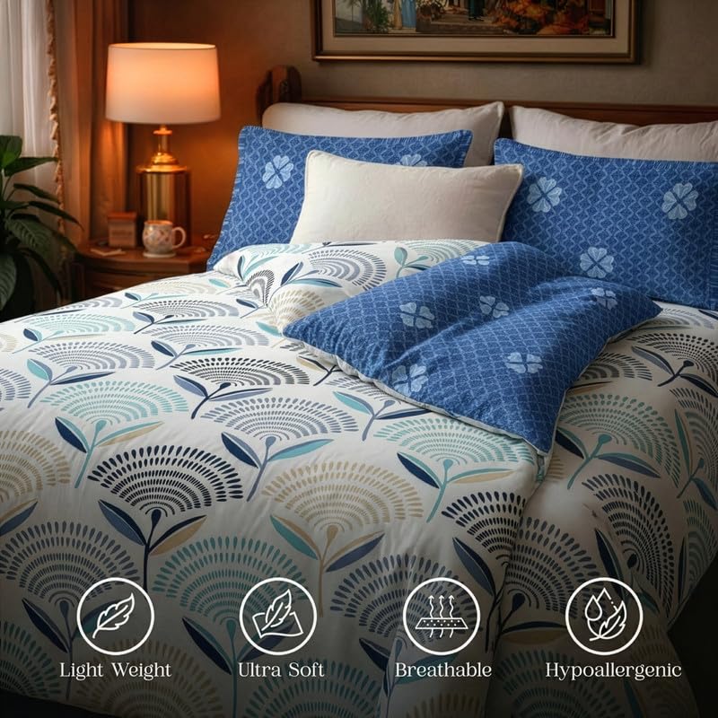 Image of Utopia Bedding Microfiber AC Comforter for King Size 220x240 cm - Lightweight, Skin-Safe & Hotel-Style Quilted Blanket with Floral Print Blue