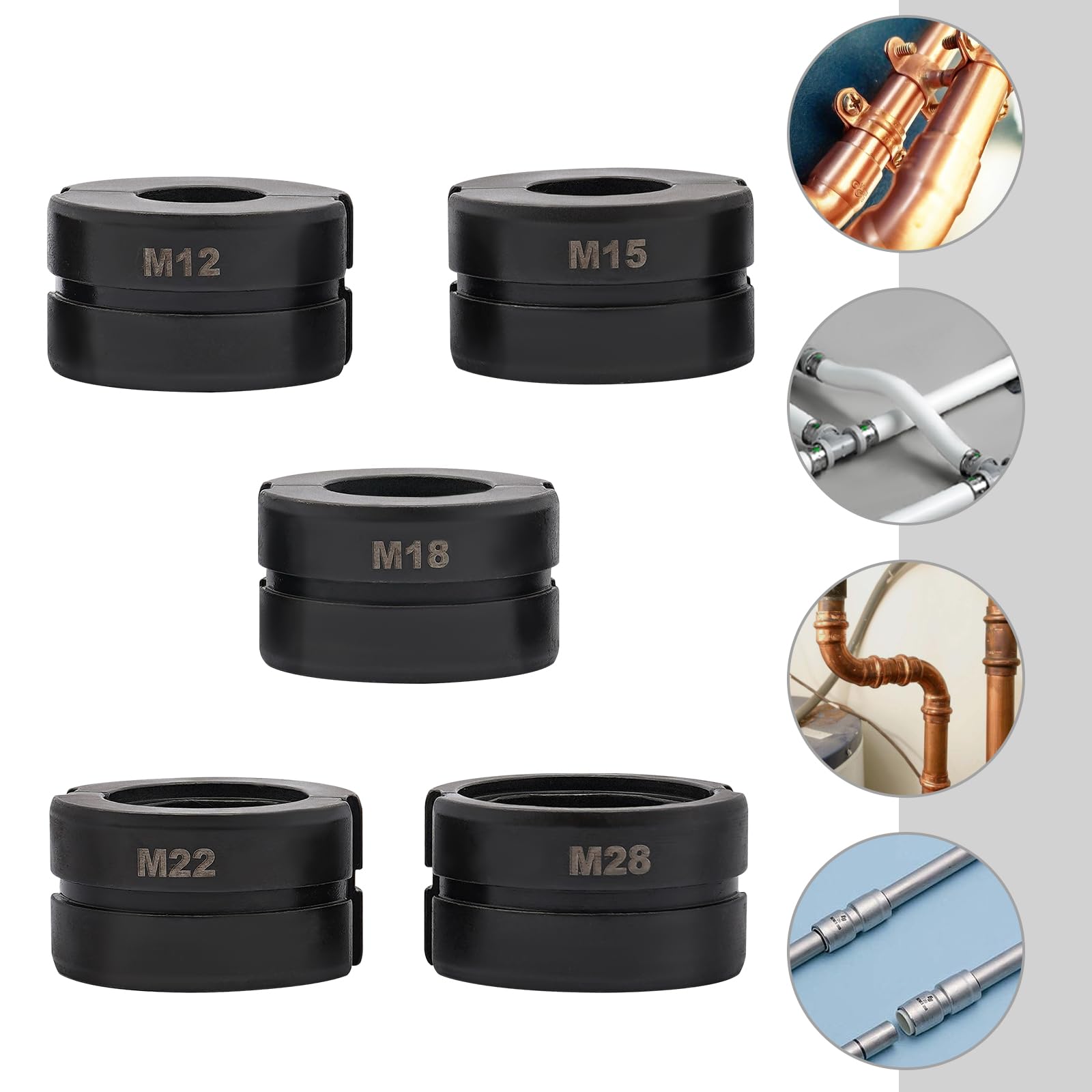 Th - Pinzas de presión para tubos (5 piezas, Cr40, 12 mm, 15 mm, 18 mm, 22 mm, 28 mm, para tubos de cobre, ligeros, compactos)