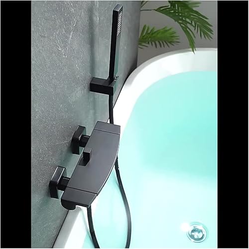 Miniatura 4 de ROFEI Juego de grifos de ducha para bañera en cascada color negro cromado dorado para montaje en pared grifos mezcladores de ducha para baño frío y