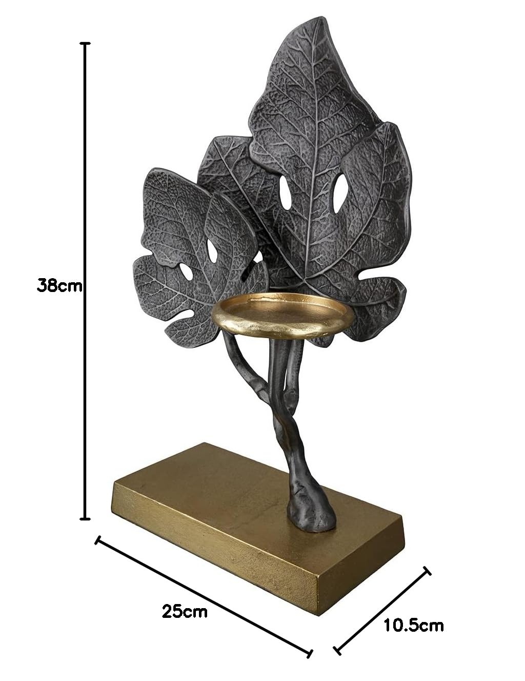 GILDE Świecznik typu tealight – 1 świecznik na podgrzewacze z aluminium – na świece lub podgrzewacze do Ø 8 cm – motyw liści – kolor srebrny złoty – wysokość 38 cm