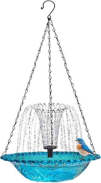 Vasca Da Bagno Per Con Fontana Solare, Sospesa Bevitore Per Da Esterno, Ideale Per, Pappagalli, Parrocchetti Su Terrazzo, Balcone, Recinzioni E Giardino 23,5x46cm - 1