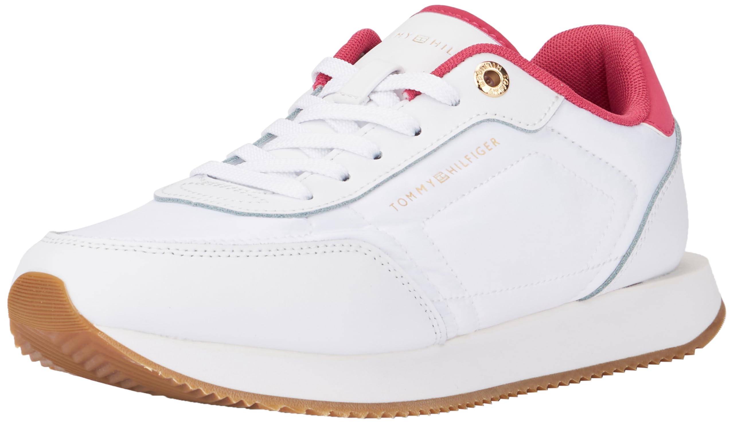 Tommy Hilfiger Women's Essential Runner Trainers, White (White/Heritage Pink), 3,5