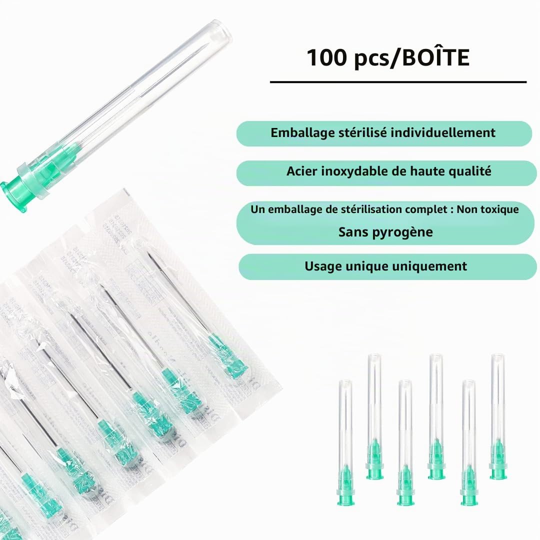 Lot de 100 tubes de distribution en acier inoxydable gramme x 1 (25 mm), différentes tailles : 18/20/21/22/23/25/26/27/30 G, emballés individuellement, pour l'industrie