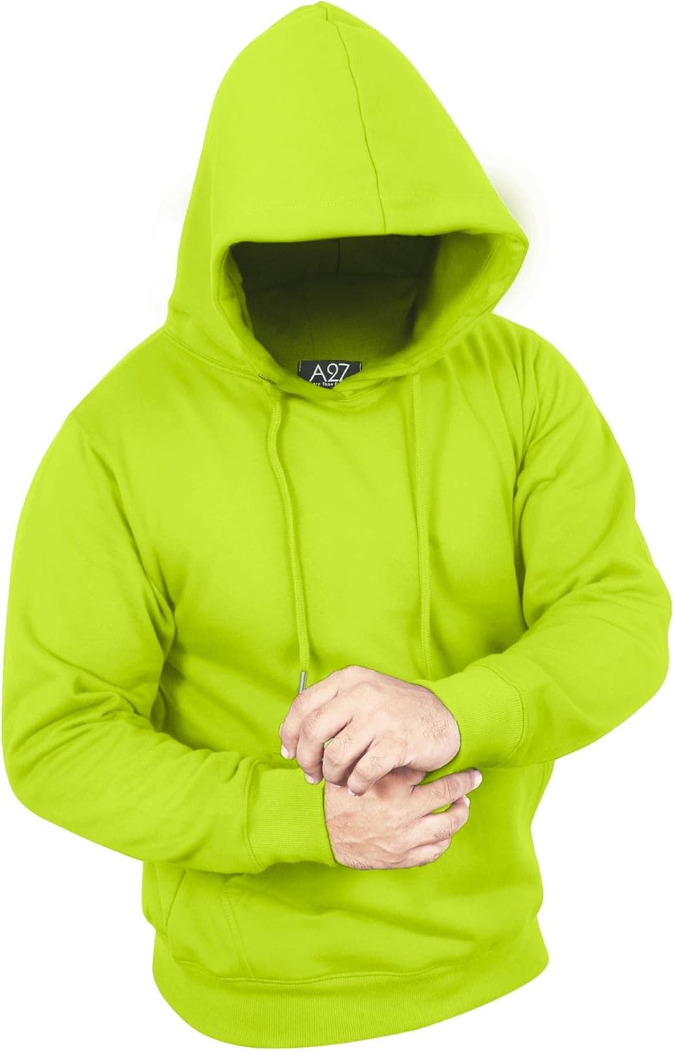 A2Z Mens Fleece Hoodie Pullover Hooded Jumper Sweatshirt - Plain Sweatshirt Neon Green L