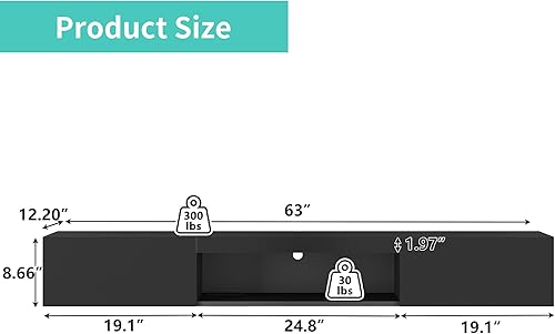 Miniatura 2 de Vibe & Dine Soporte de TV LED con toma de corriente, soporte de TV flotante de 65 pulgadas con luces RGB, centro de entretenimiento montado en la