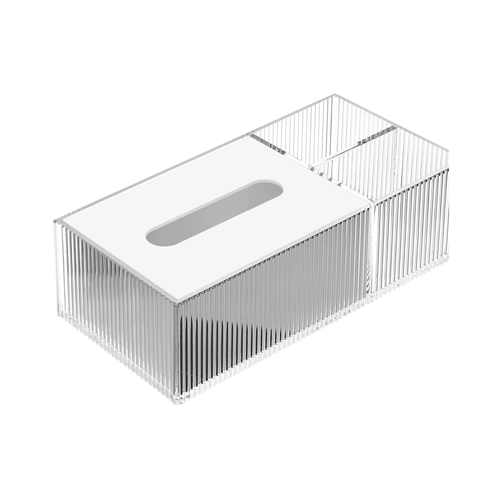 Tissue Case Desktop Large Capacity Tissue Box Cover Acrylic Remote Control Storage Napkin Facial Dispenser Tissue Dispenser(White)