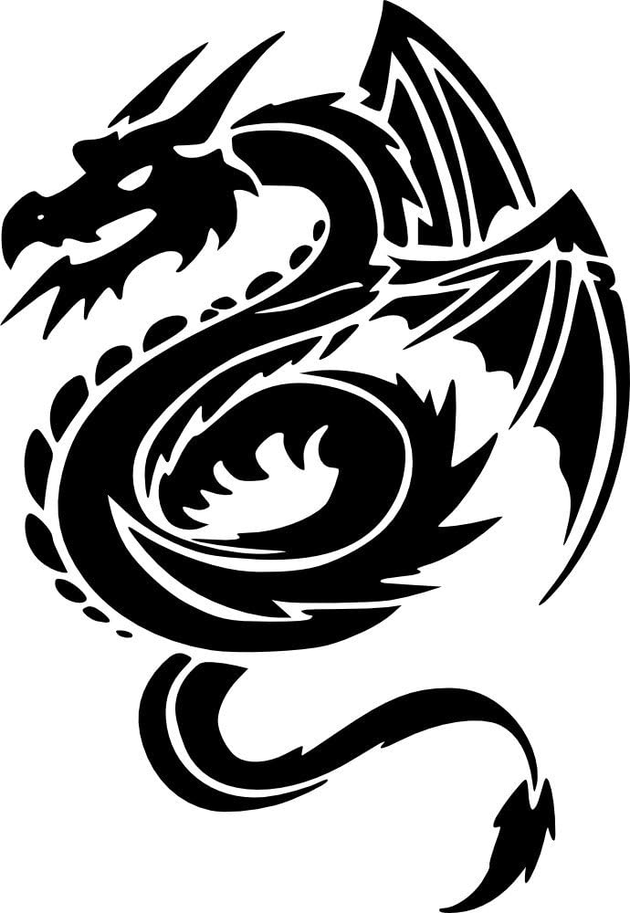 JP Vinyl Design - Dragon with Wings and Curled Body -Vinyl Decal - 10" - Black