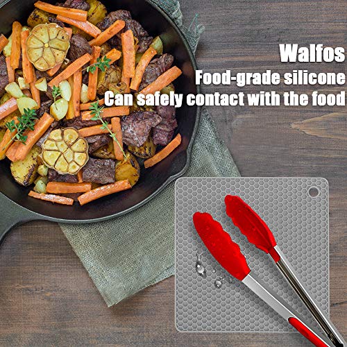 Image of Walfos Silicone Trivet Mats - 4 Heat Resistant Pot Holders, Multipurpose Non-Slip Hot Pads for Kitchen Potholders, Hot Dishers, Jar Opener, Spoon Holder, Food Grade Silicone & BPA Free (Square)