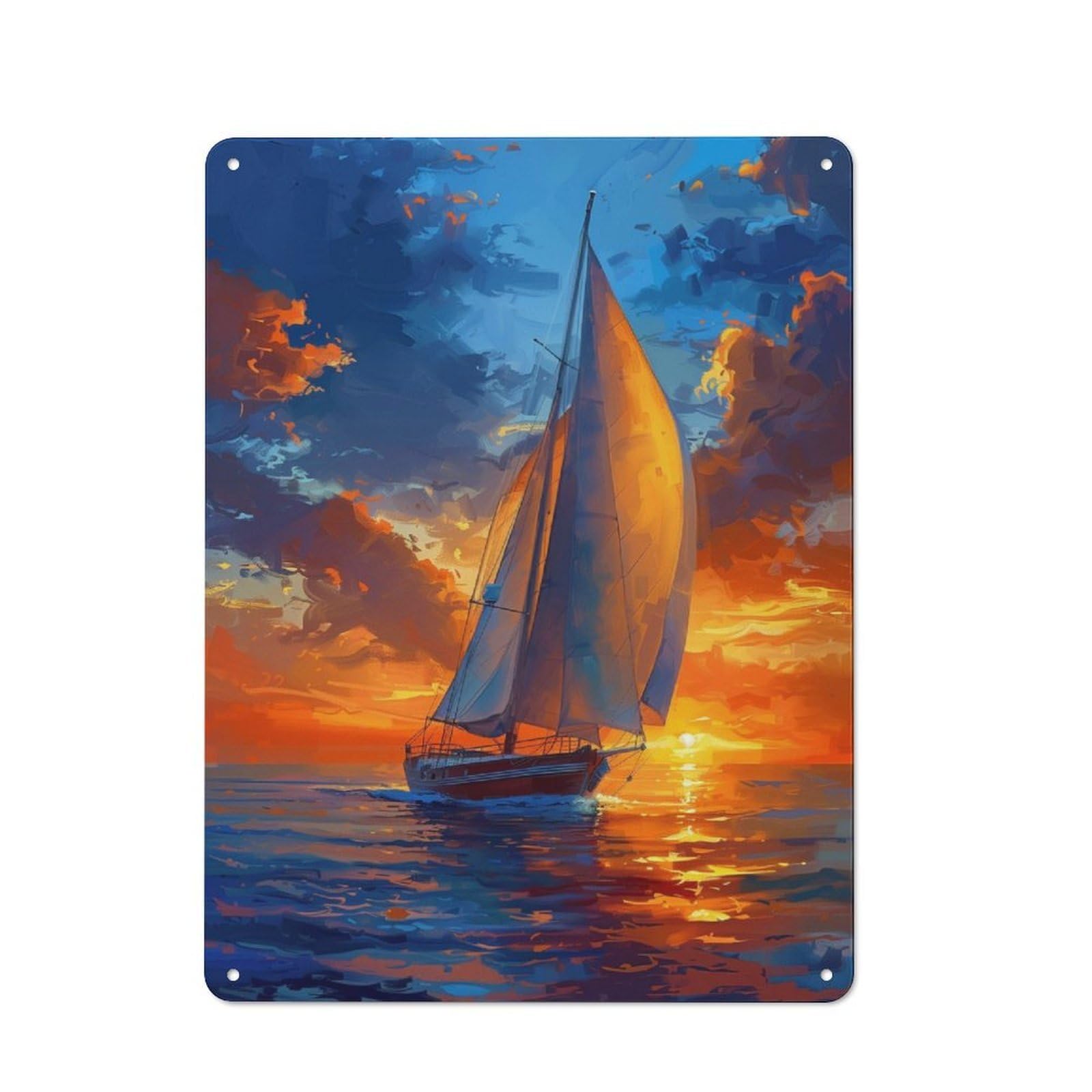 Junmoney Sailboat On The Beach Tin Wall Plaque 40X30cm With For Bar Or Restaurant, Autumn Wall Decor For Hospitality Decor Collectors